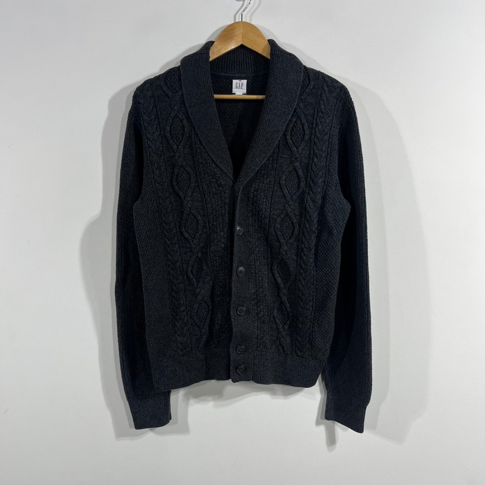 Gap Old Money Academia Cable Knit Shawl Collar Cardigan Sweater Mens Medium